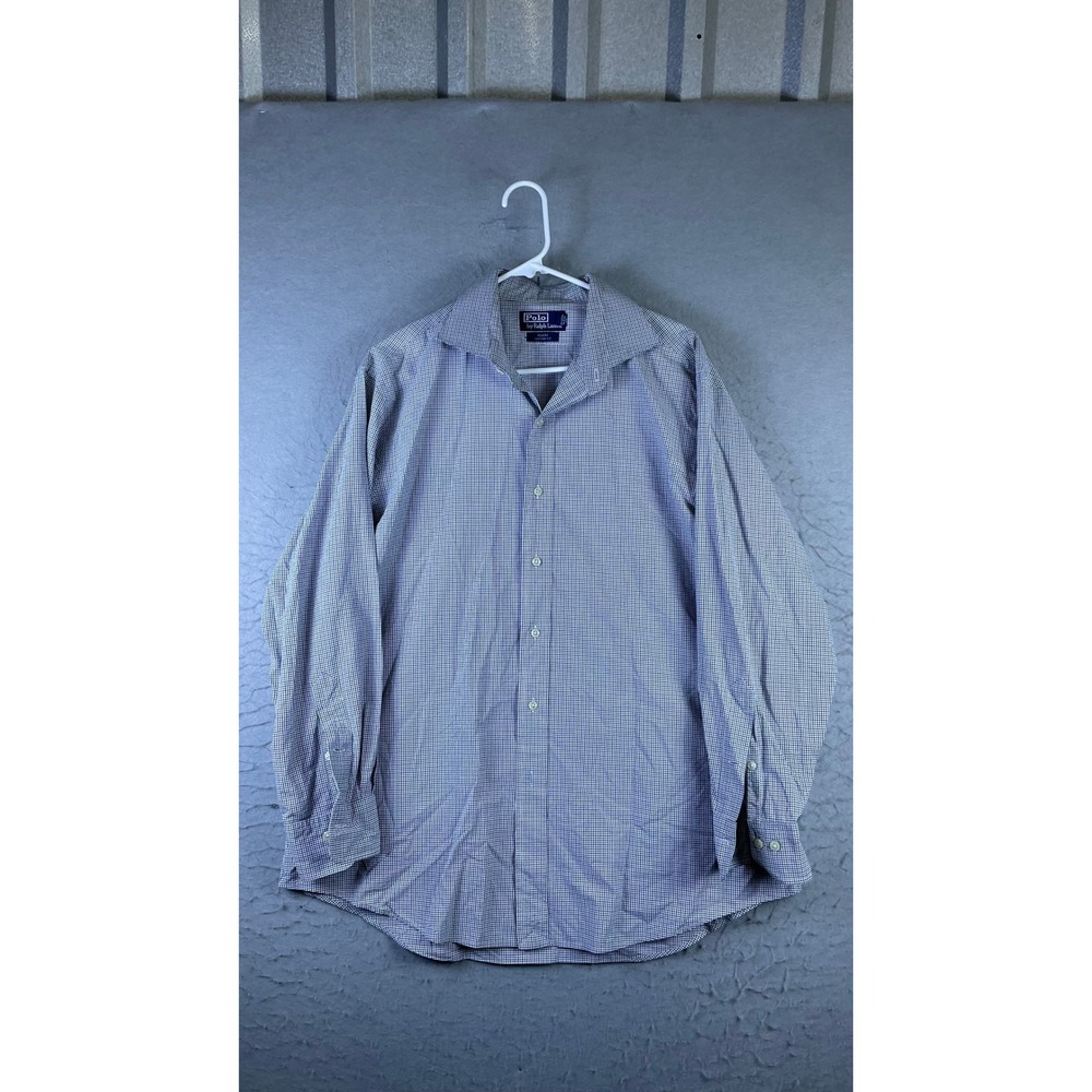 Polo Ralph Lauren Button Down Men 17 32/33 Blue Check Regent Custom Fit Shirt